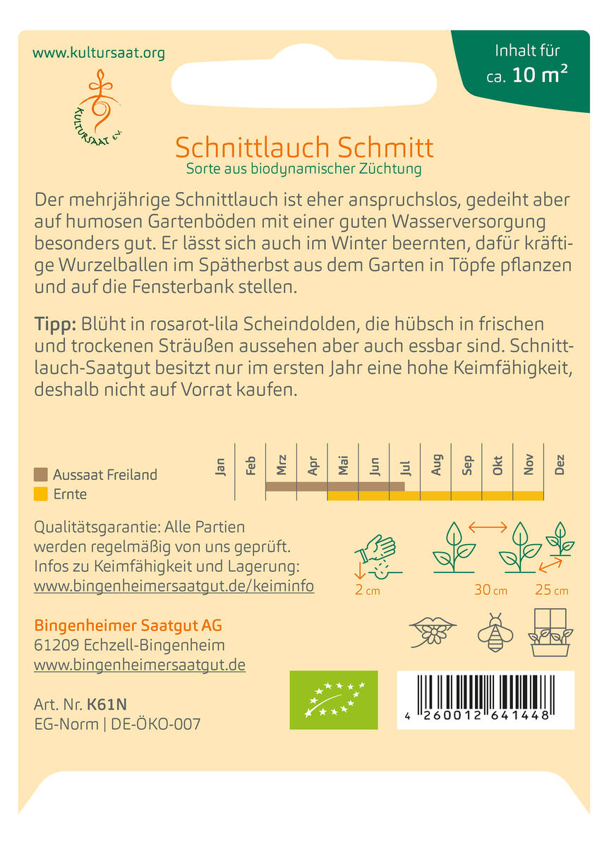 Bingenheimer Saatgut Schnittlauch mittelgrobröhrig