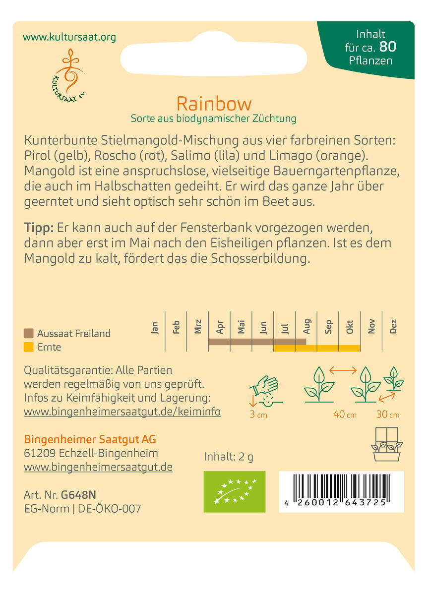 Bingenheimer Saatgut Mangold Rainbow