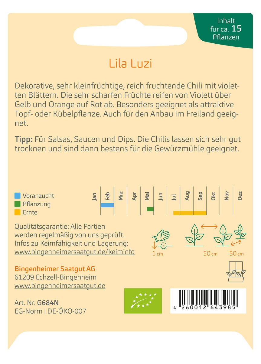 Bingenheimer Saatgut Peperoni Lila Luzi