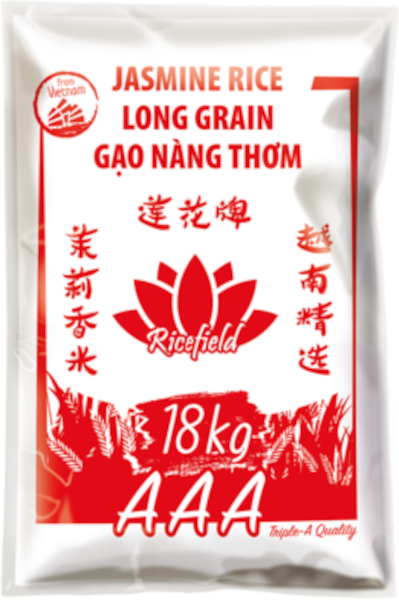 RICEFIELD Riso Jasmin del Vietnam 100% Lungo 18kg